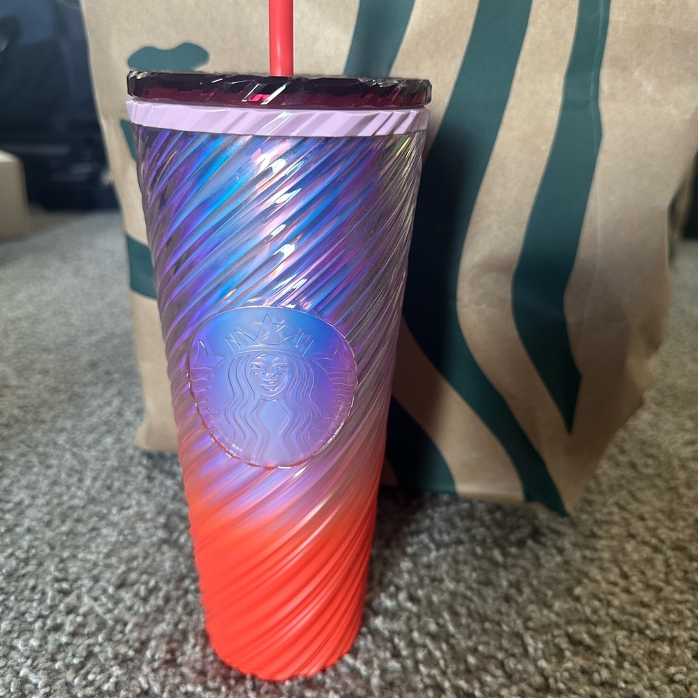 Starbucks Multicolor Swirl Tumbler with Red Straw